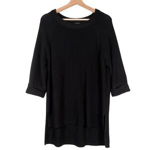 Mote Black Shaker‎ Knit Tunic Sweater Womens Medium 3/4 Sleeve High-Low Hem